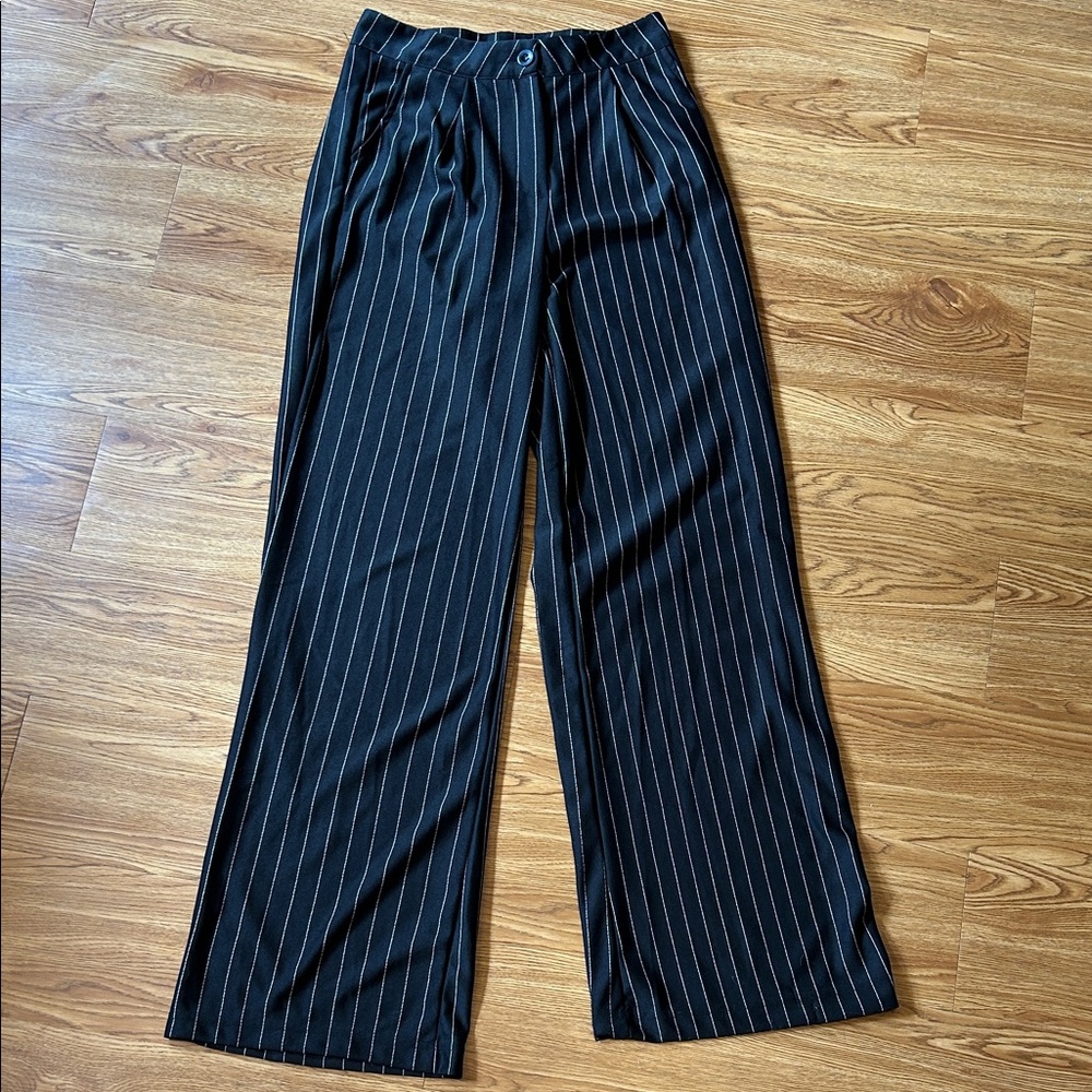 Zara Black and White Striped Dress Pants